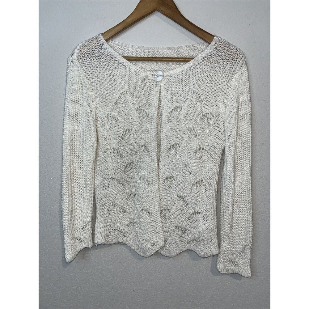 Women's Cream Loose Cable Knit Open Front Oversized Cardigan Size Small